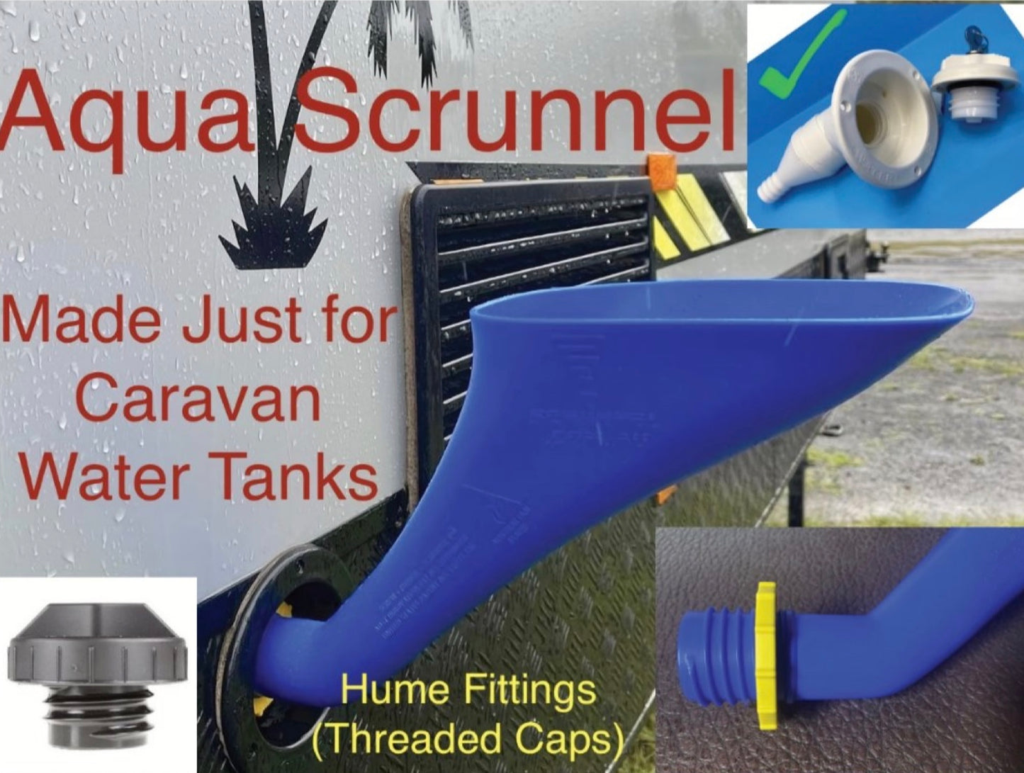 Aqua Caravan Water Scrunnel Funnel (Hume Screw in Water Fitting ) NOT ALL CARAVANS WATER FILLERS ARE THE SAME. PLEASE CHECK YOU HAVE A THREADED HUME OR ALKO STYLE FITTING. $39.95+ Postage