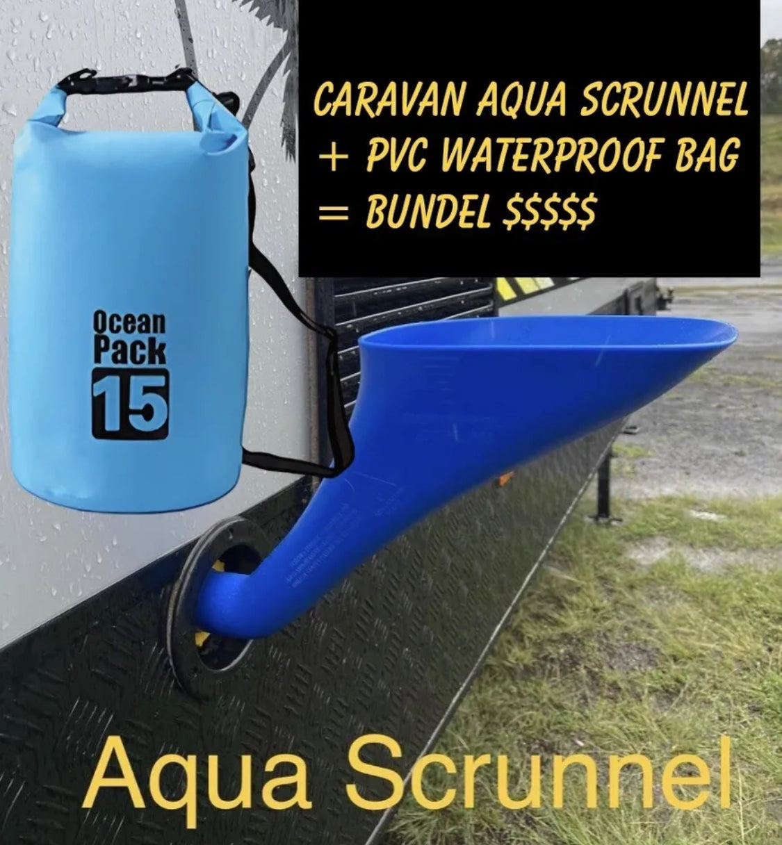 Aqua Caravan Water Scrunnel Funnel + 15L PVC Waterproof Bag Savings Bundle Deal. (For Hume Screw in Fitting)