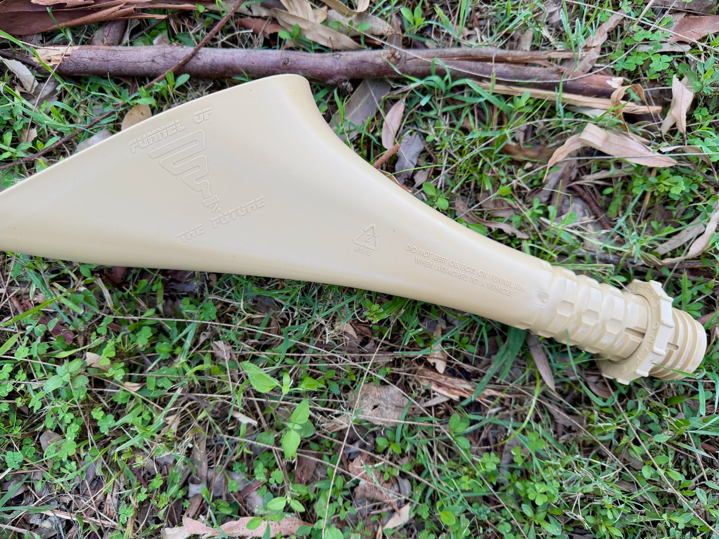 New BlackOps Desert Tan/Sand Diesel Fuel Funnel for vehicles with a screw in threaded fuel cap