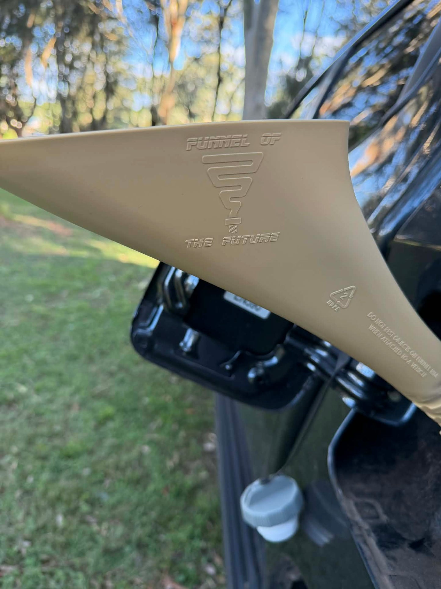 New BlackOps Desert Tan/Sand Diesel Fuel Funnel for vehicles with a screw in threaded fuel cap